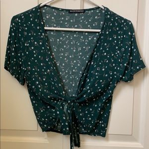 Brandy Melville floral green wrap top